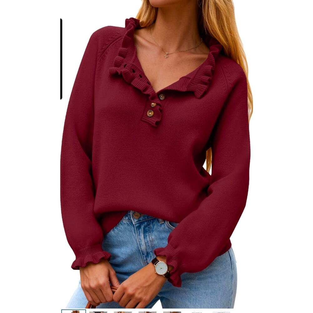 Womens BTFBM Long Sleeve Ruffle Crew Neck Casual Knitted Sweater NWT Size Small